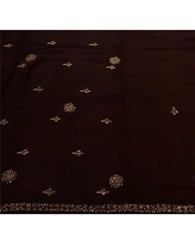 Sanskriti Vintage Brown Sarees Silk Blend Hand Beaded Woven Fabric Ethnic Sari, PS-41132-Brown-Woven Hand Beaded With Kundan Stone-Silk Blend-2