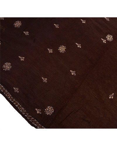 Sanskriti Vintage Brown Sarees Silk Blend Hand Beaded Woven Fabric Ethnic Sari, PS-41132-Brown-Woven Hand Beaded With Kundan Stone-Silk Blend-7