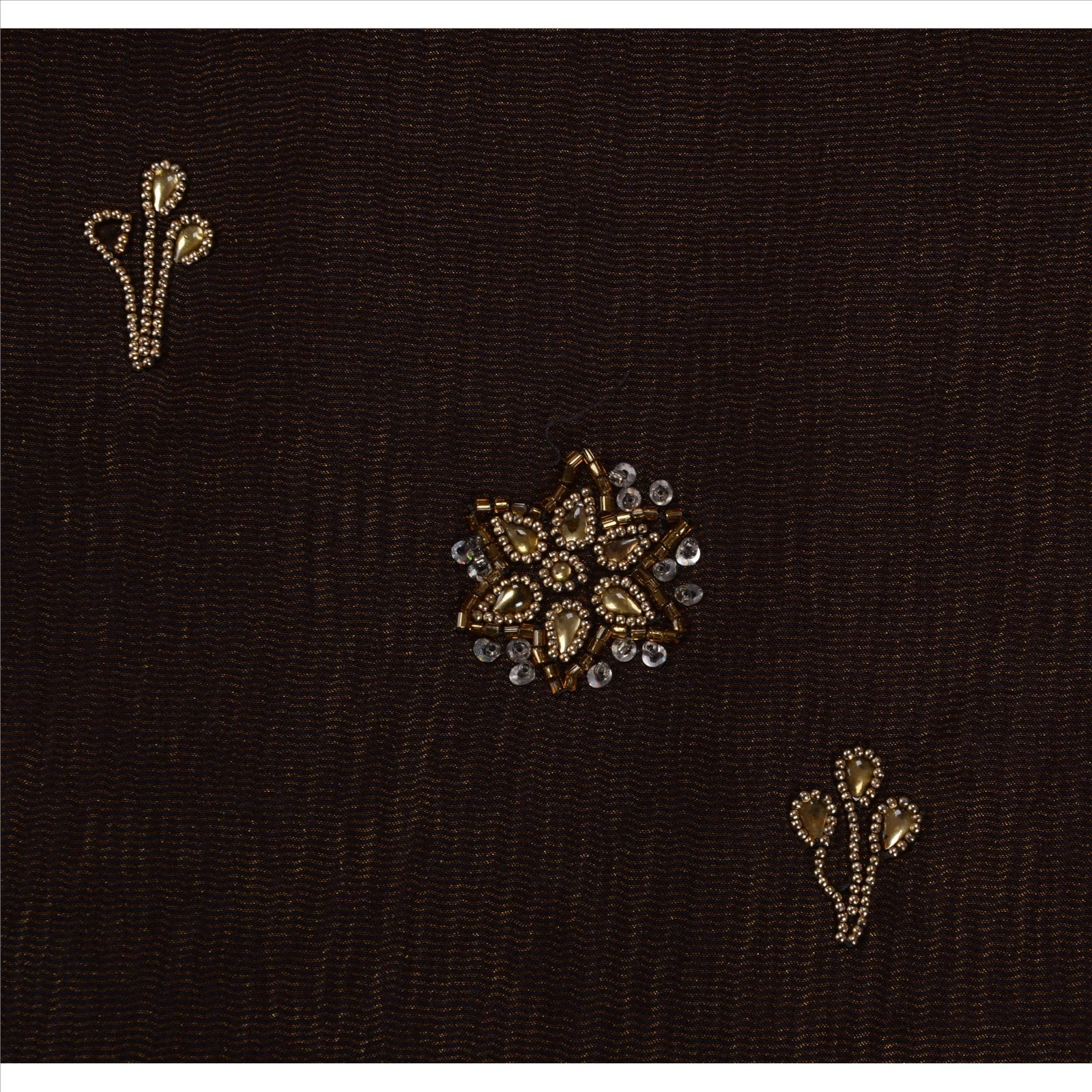 Sanskriti Vintage Brown Sarees Silk Blend Hand Beaded Woven Fabric Ethnic Sari, PS-41132-Brown-Woven Hand Beaded With Kundan Stone-Silk Blend-9