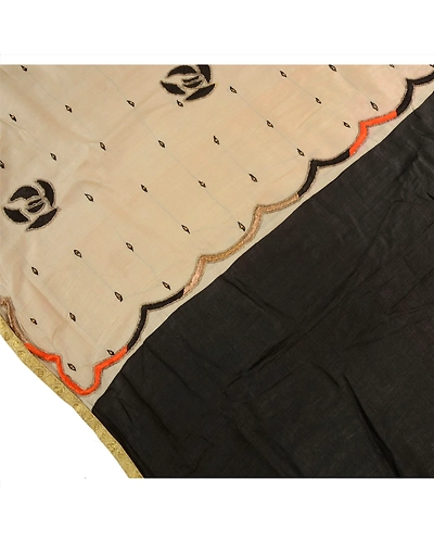 Sanskriti Vintage Cream Sarees Pure Silk Hand Beaded Pre Stitched Lehenga Sari, PS-41401-Cream-Hand Beaded With Thread Work &amp; Zari Work-100% Pure Silk-6