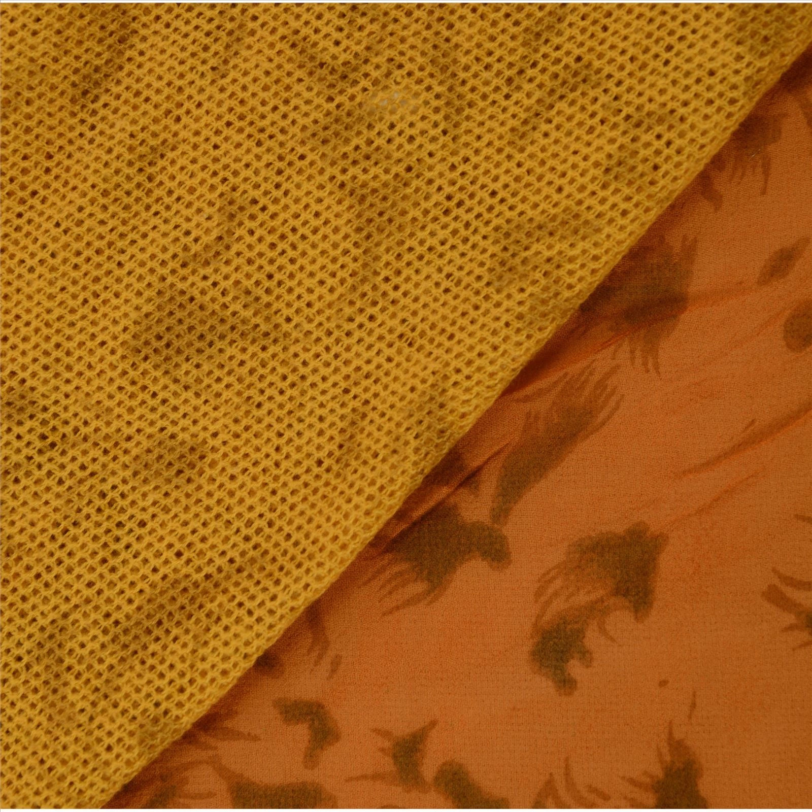 Sanskriti Vintage Sarees Pure Georgette Silk Hand Beaded 5Yd Fabric Premium Sari, PS-41407-Saffron-Hand Beaded With Pearl Beads-100% Pure Georgette Silk-5