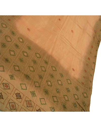 Sanskriti Vintage Sarees Pure Silk Indian Sari Hand Beaded Cream Craft Fabric, PS-41607-Cream-Hand Beaded With Zardozi Work &amp; Thread Work-100% Pure Silk-1
