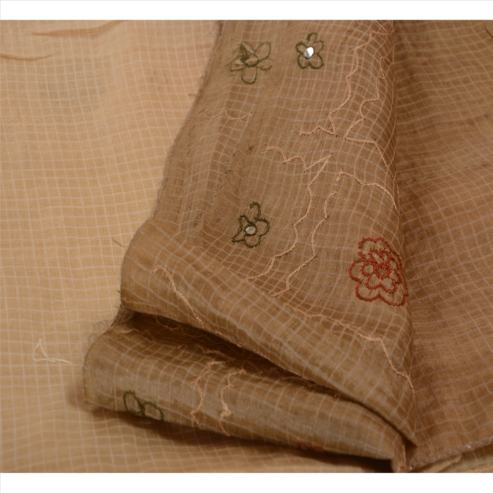 Sanskriti Vintage Sarees Pure Silk Indian Sari Hand Beaded Cream Craft Fabric, PS-41607-Cream-Hand Beaded With Zardozi Work &amp; Thread Work-100% Pure Silk-4