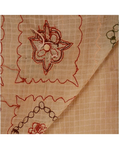 Sanskriti Vintage Sarees Pure Silk Indian Sari Hand Beaded Cream Craft Fabric, PS-41607-Cream-Hand Beaded With Zardozi Work &amp; Thread Work-100% Pure Silk-5