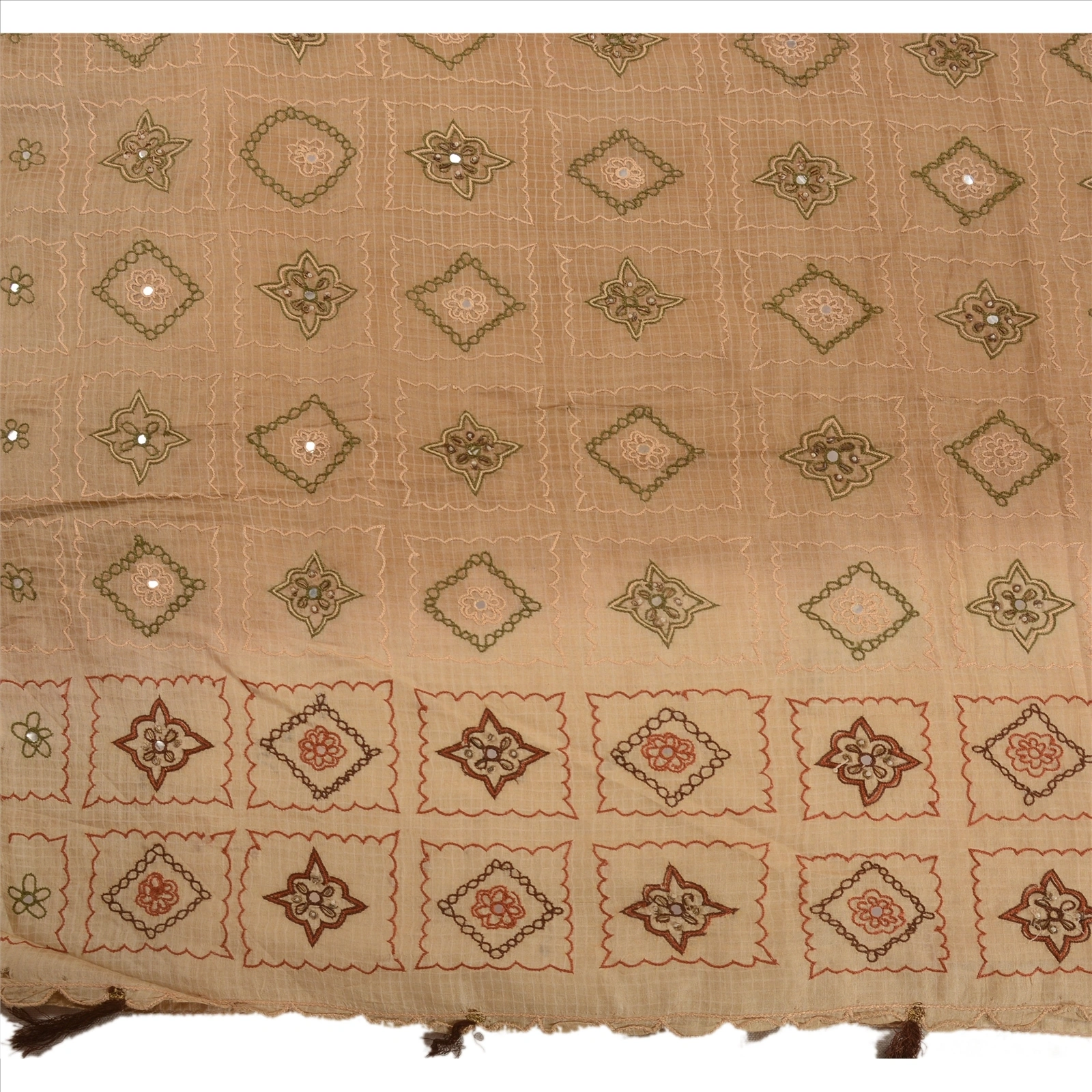 Sanskriti Vintage Sarees Pure Silk Indian Sari Hand Beaded Cream Craft Fabric, PS-41607-Cream-Hand Beaded With Zardozi Work &amp; Thread Work-100% Pure Silk-6