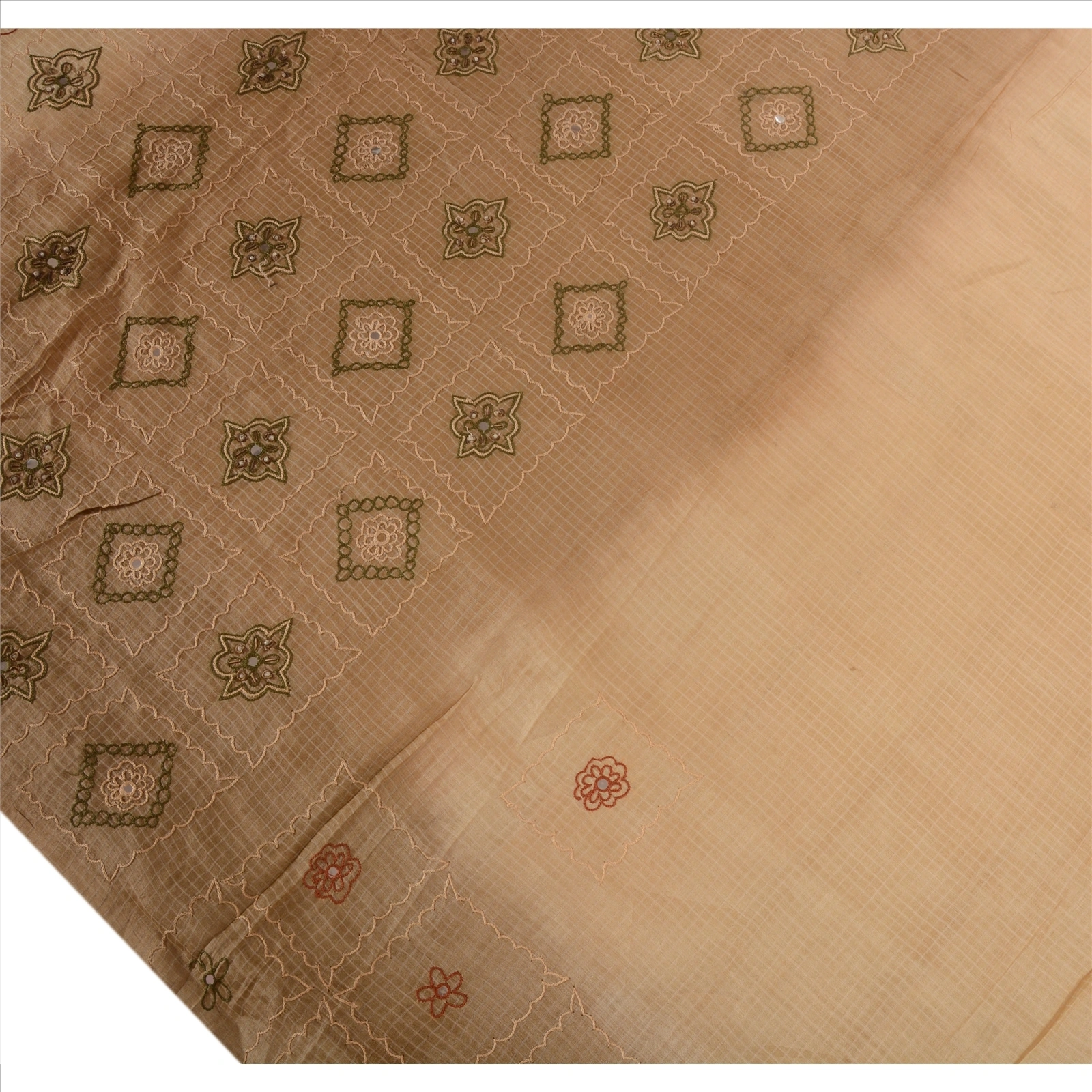 Sanskriti Vintage Sarees Pure Silk Indian Sari Hand Beaded Cream Craft Fabric, PS-41607-Cream-Hand Beaded With Zardozi Work &amp; Thread Work-100% Pure Silk-7