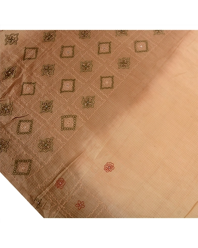 Sanskriti Vintage Sarees Pure Silk Indian Sari Hand Beaded Cream Craft Fabric, PS-41607-Cream-Hand Beaded With Zardozi Work &amp; Thread Work-100% Pure Silk-7
