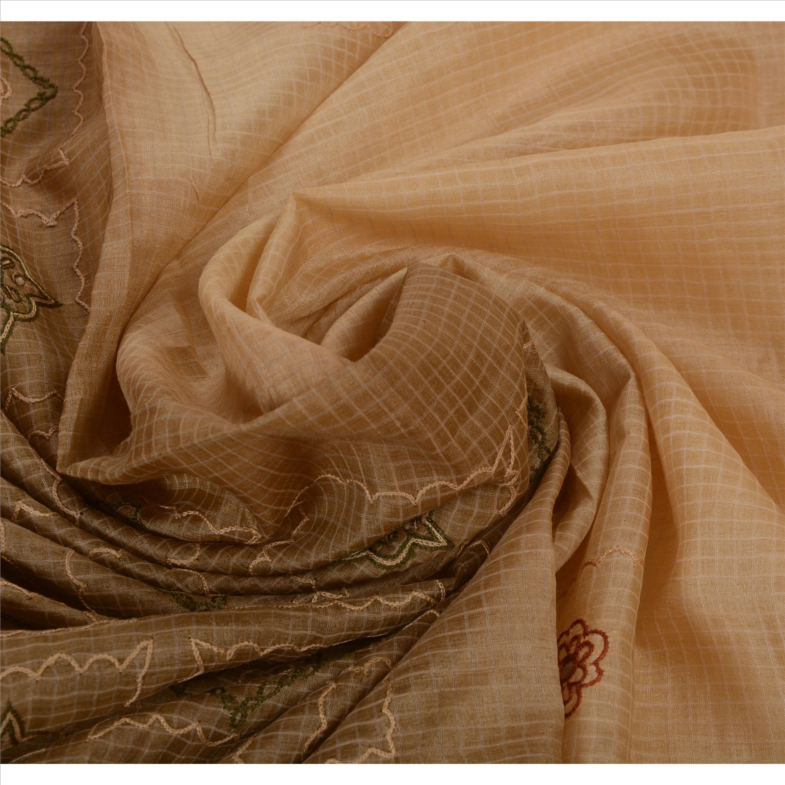 Sanskriti Vintage Sarees Pure Silk Indian Sari Hand Beaded Cream Craft Fabric, PS-41607-Cream-Hand Beaded With Zardozi Work &amp; Thread Work-100% Pure Silk-10