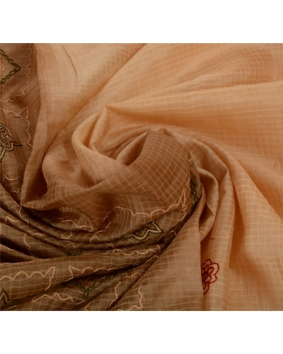 Sanskriti Vintage Sarees Pure Silk Indian Sari Hand Beaded Cream Craft Fabric, PS-41607-Cream-Hand Beaded With Zardozi Work &amp; Thread Work-100% Pure Silk-10