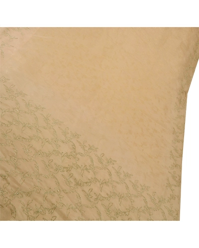 Sanskriti Vintage Sarees Tissue Hand Beaded Woven Peach 5 Yard Craft Fabric Sari, PS-41718-Peach-Hand Beaded With Zardozi Work-Tissue-1