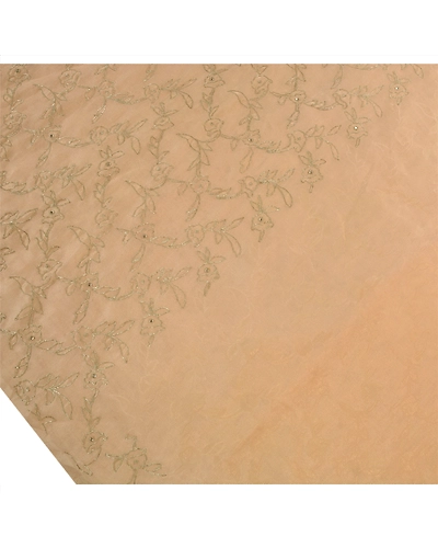 Sanskriti Vintage Sarees Tissue Hand Beaded Woven Peach 5 Yard Craft Fabric Sari, PS-41718-Peach-Hand Beaded With Zardozi Work-Tissue-7