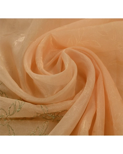 Sanskriti Vintage Sarees Tissue Hand Beaded Woven Peach 5 Yard Craft Fabric Sari, PS-41718-Peach-Hand Beaded With Zardozi Work-Tissue-10