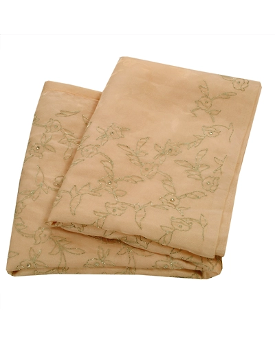 Sanskriti Vintage Sarees Tissue Hand Beaded Woven Peach 5 Yard Craft Fabric Sari, PS-41718-Peach-Hand Beaded With Zardozi Work-Tissue-12