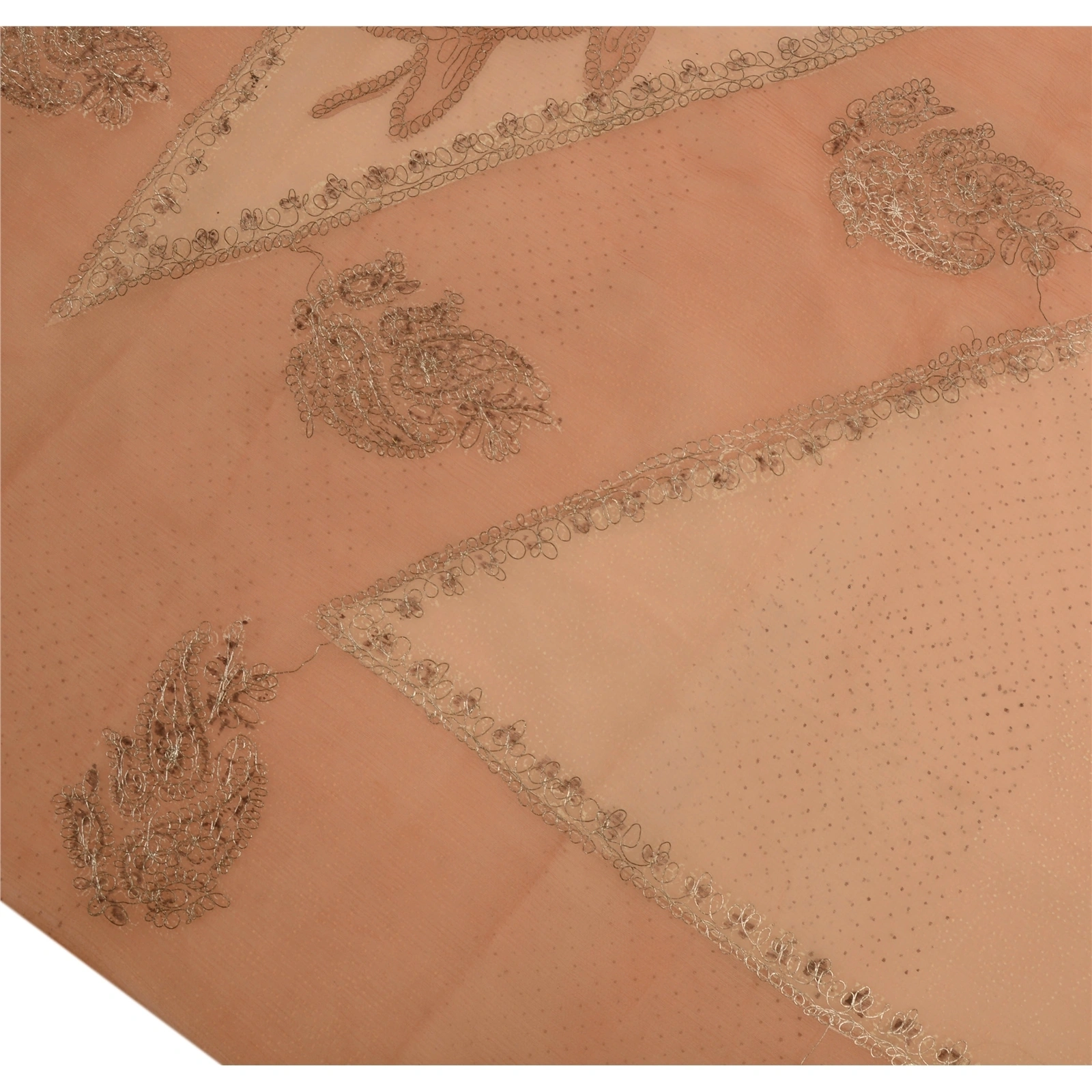 Sanskriti Vintage Sarees Organza Silk Hand Bead Painted Peach Fabric Indian Sari, PS-41817-Peach-Hand Embroidered With Zari Work-Organza Silk-7