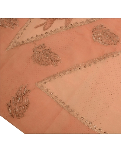 Sanskriti Vintage Sarees Organza Silk Hand Bead Painted Peach Fabric Indian Sari, PS-41817-Peach-Hand Embroidered With Zari Work-Organza Silk-7