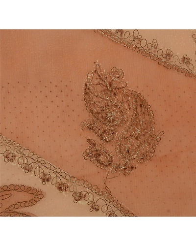 Sanskriti Vintage Sarees Organza Silk Hand Bead Painted Peach Fabric Indian Sari, PS-41817-Peach-Hand Embroidered With Zari Work-Organza Silk-9