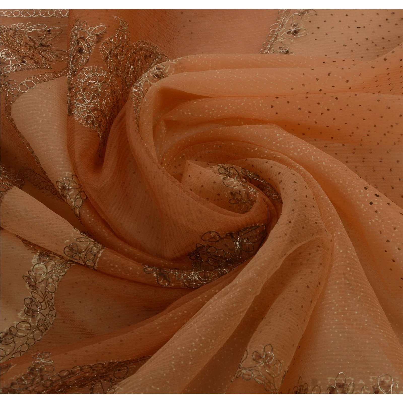 Sanskriti Vintage Sarees Organza Silk Hand Bead Painted Peach Fabric Indian Sari, PS-41817-Peach-Hand Embroidered With Zari Work-Organza Silk-10