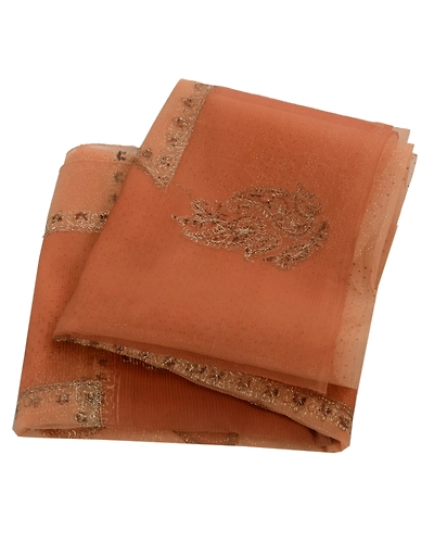 Sanskriti Vintage Sarees Organza Silk Hand Bead Painted Peach Fabric Indian Sari, PS-41817-Peach-Hand Embroidered With Zari Work-Organza Silk-12