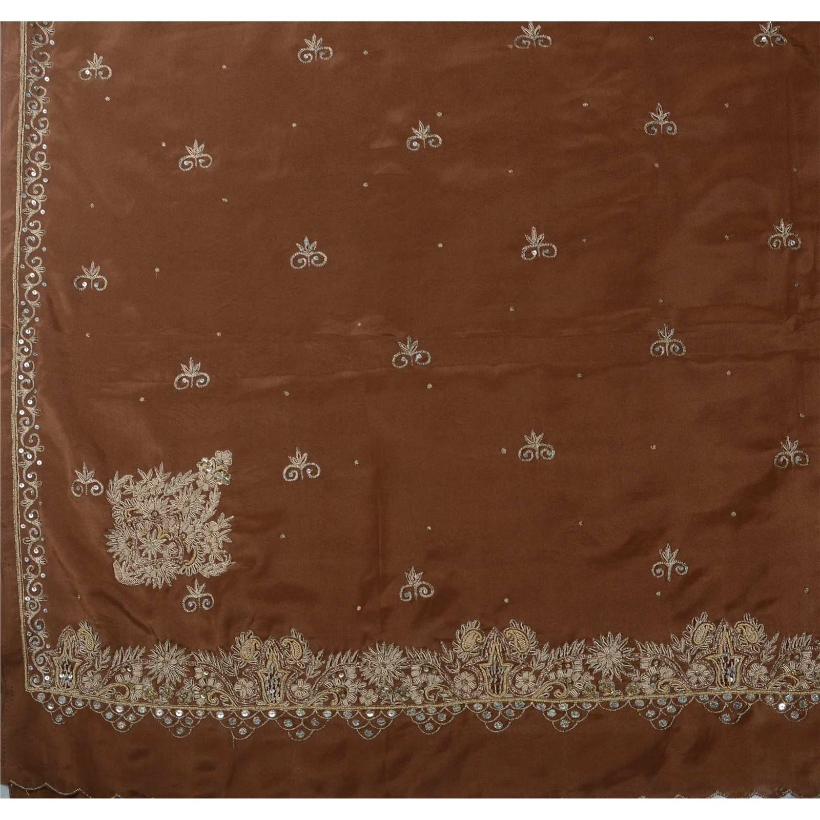 Sanskriti Vintage Sarees Art Silk Hand Beaded Brown Craft Fabric Ethnic Sari, PS-41866-Brown-Hand Beaded With Zari Work &amp; Sequins-Art Silk-6