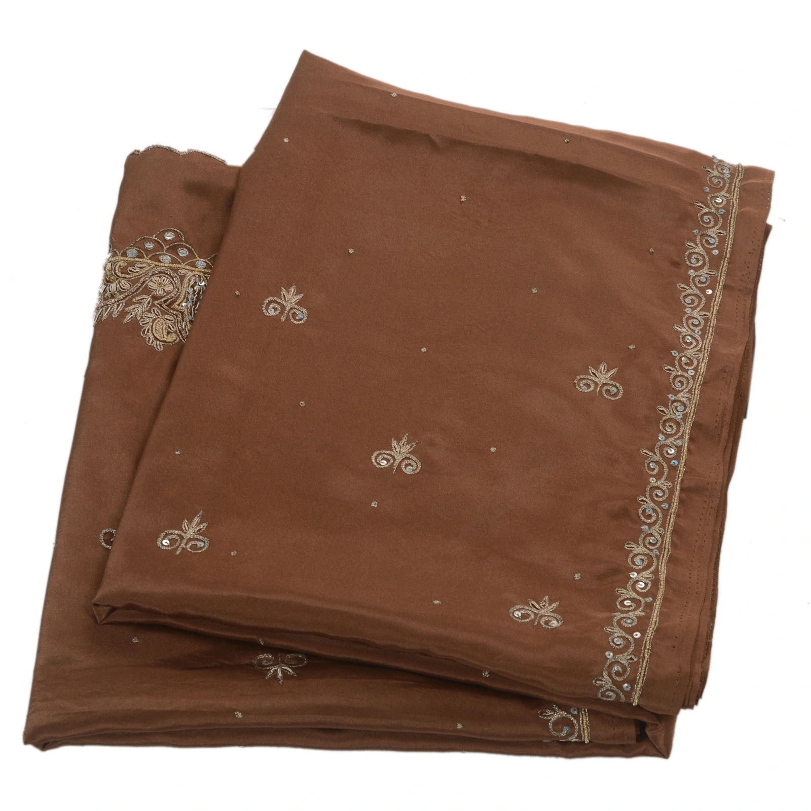 Sanskriti Vintage Sarees Art Silk Hand Beaded Brown Craft Fabric Ethnic Sari, PS-41866-Brown-Hand Beaded With Zari Work &amp; Sequins-Art Silk-12