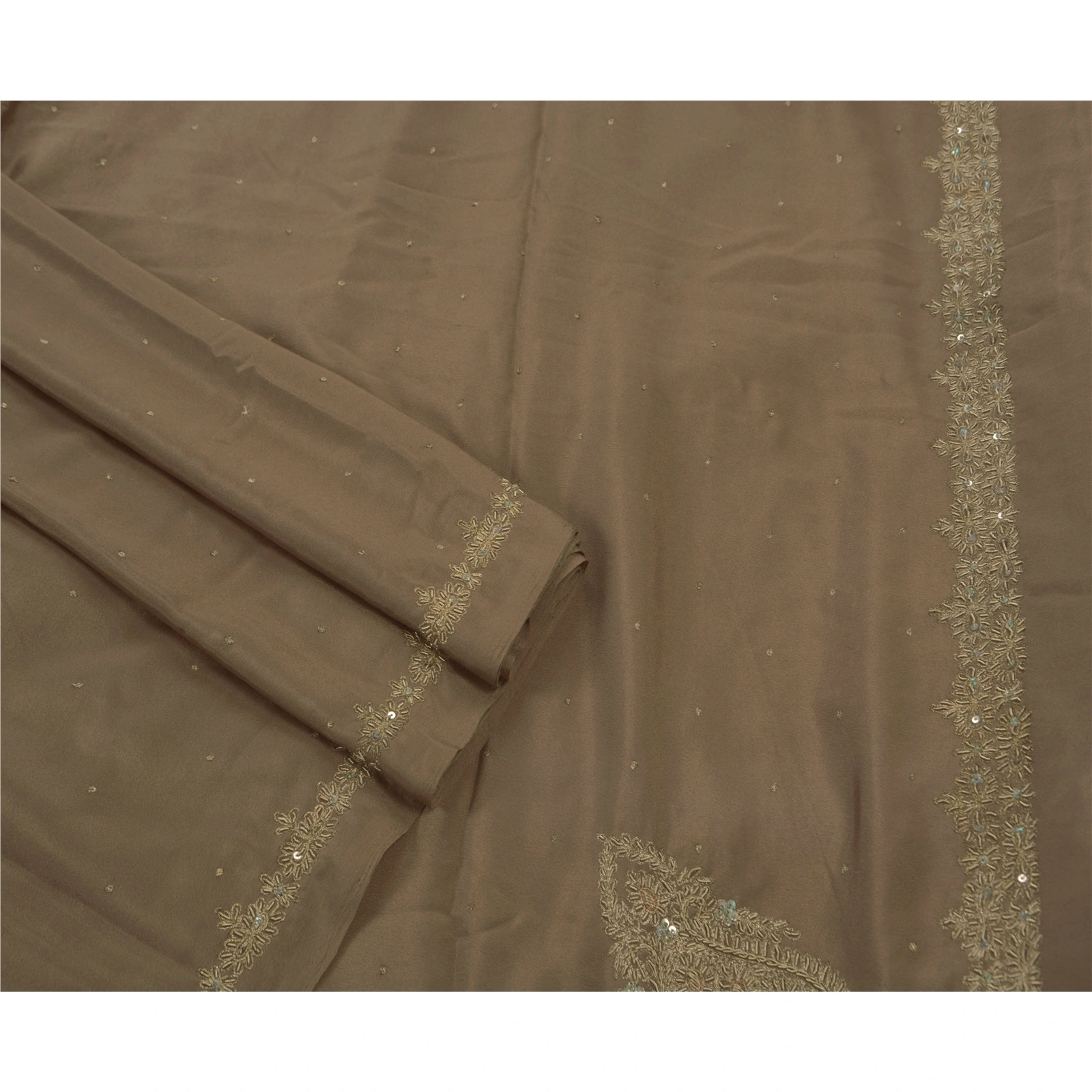 Sanskriti Vintage Sarees Art Silk Hand Beaded Brown Craft Fabric Premium Sari, PS-42008-Brown-Hand Beaded With Zari Work-Art Silk-2