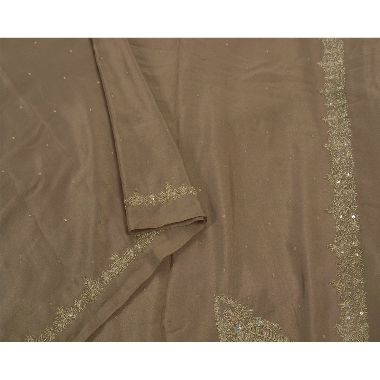 Sanskriti Vintage Sarees Art Silk Hand Beaded Brown Craft Fabric Premium Sari, PS-42008-Brown-Hand Beaded With Zari Work-Art Silk-3