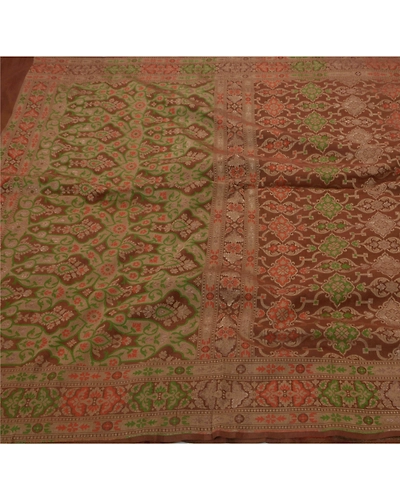 Sanskriti Vintage Brown Sarees 100% Pure Silk Woven Craft Fabric Premium Sari, PS-42069-Brown-Woven Work-100% Pure Silk-1