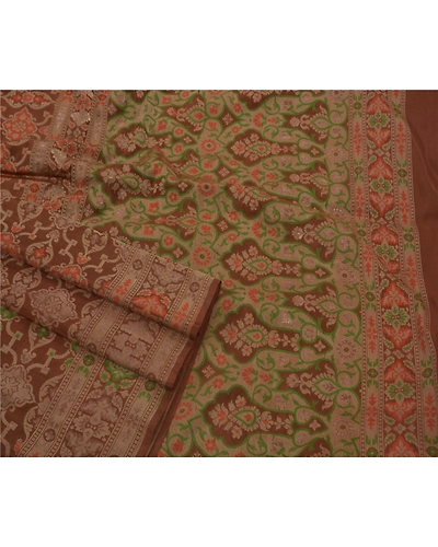 Sanskriti Vintage Brown Sarees 100% Pure Silk Woven Craft Fabric Premium Sari, PS-42069-Brown-Woven Work-100% Pure Silk-2