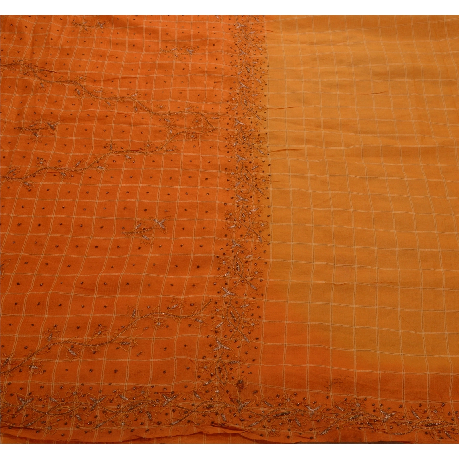 Sanskriti Vintage Peach Sarees 100% Pure Silk Hand Embroidered Fabric Sari, PS-42121-Peach-Hand Embroidered With Zari Work &amp; Thread Work-100% Pure Silk-2