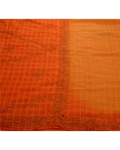 Sanskriti Vintage Peach Sarees 100% Pure Silk Hand Embroidered Fabric Sari, PS-42121-Peach-Hand Embroidered With Zari Work &amp; Thread Work-100% Pure Silk-2