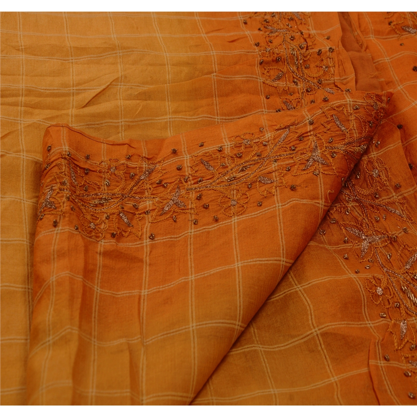 Sanskriti Vintage Peach Sarees 100% Pure Silk Hand Embroidered Fabric Sari, PS-42121-Peach-Hand Embroidered With Zari Work &amp; Thread Work-100% Pure Silk-3