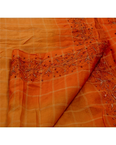 Sanskriti Vintage Peach Sarees 100% Pure Silk Hand Embroidered Fabric Sari, PS-42121-Peach-Hand Embroidered With Zari Work &amp; Thread Work-100% Pure Silk-3