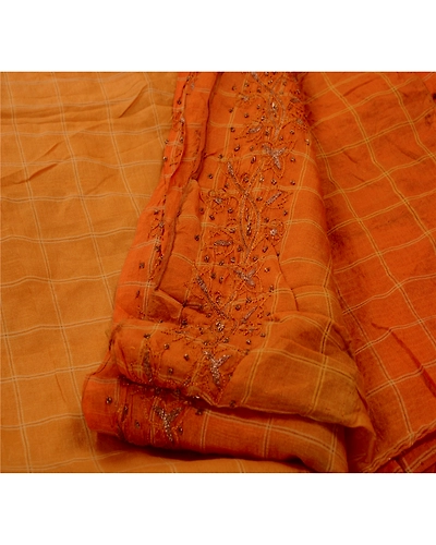 Sanskriti Vintage Peach Sarees 100% Pure Silk Hand Embroidered Fabric Sari, PS-42121-Peach-Hand Embroidered With Zari Work &amp; Thread Work-100% Pure Silk-4