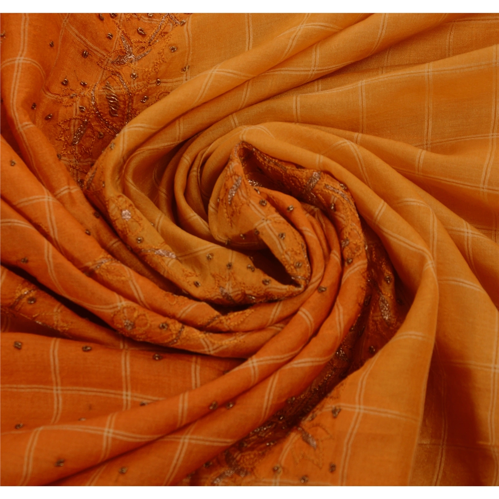 Sanskriti Vintage Peach Sarees 100% Pure Silk Hand Embroidered Fabric Sari, PS-42121-Peach-Hand Embroidered With Zari Work &amp; Thread Work-100% Pure Silk-10