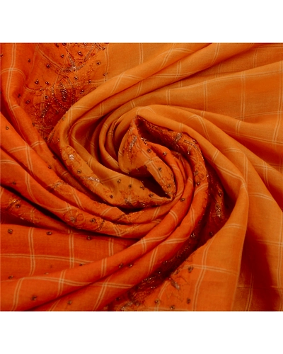 Sanskriti Vintage Peach Sarees 100% Pure Silk Hand Embroidered Fabric Sari, PS-42121-Peach-Hand Embroidered With Zari Work &amp; Thread Work-100% Pure Silk-10