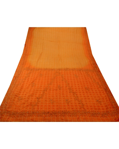 Sanskriti Vintage Peach Sarees 100% Pure Silk Hand Embroidered Fabric Sari, PS-42121-Peach-Hand Embroidered With Zari Work &amp; Thread Work-100% Pure Silk-11