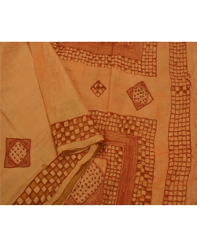Sanskriti Vintage Brown Sarees 100% Pure Silk Hand Embroidered Craft Fabric Sari, PS-42424-Brown-Hand Embroidered With Thread Work-100% Pure Silk-2
