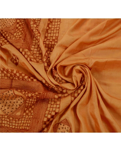 Sanskriti Vintage Brown Sarees 100% Pure Silk Hand Embroidered Craft Fabric Sari, PS-42424-Brown-Hand Embroidered With Thread Work-100% Pure Silk-5