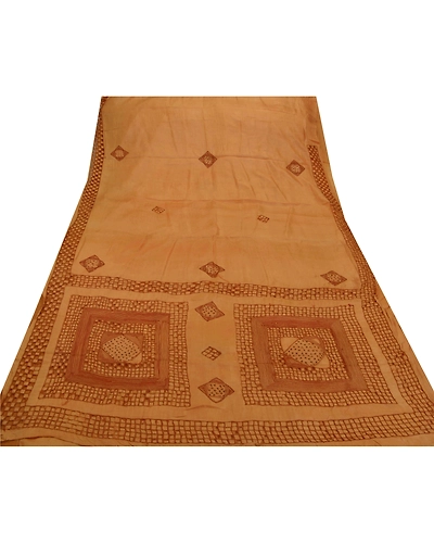 Sanskriti Vintage Brown Sarees 100% Pure Silk Hand Embroidered Craft Fabric Sari, PS-42424-Brown-Hand Embroidered With Thread Work-100% Pure Silk-6