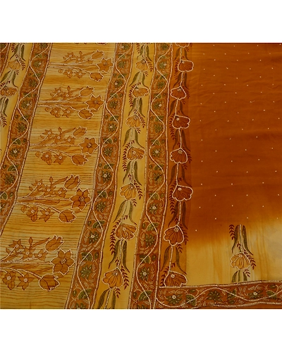 Sanskrit Vintage Brown Saree Pure Crepe Silk Hand Beaded Craft Fabric Pearl Sari, PS-42474-Brown-Null-100% Pure Crepe Silk-8