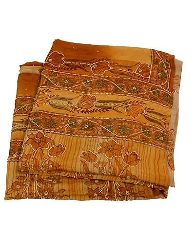 Sanskrit Vintage Brown Saree Pure Crepe Silk Hand Beaded Craft Fabric Pearl Sari, PS-42474-Brown-Null-100% Pure Crepe Silk-10