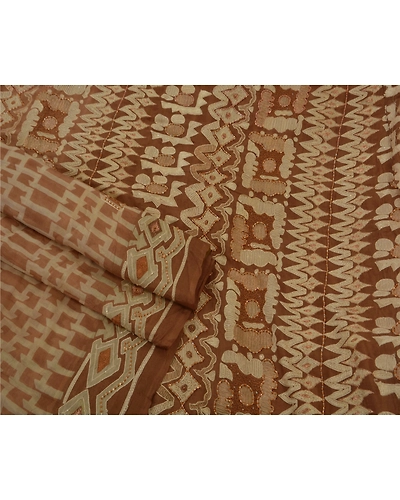 Sanskriti Vintage Brown Sarees Pure Silk Hand Beaded Fabric Premium 5 Yd Sari, PS-42597-Brown-Hand Beaded With Zari Work &amp; Thread Work-100% Pure Silk-2