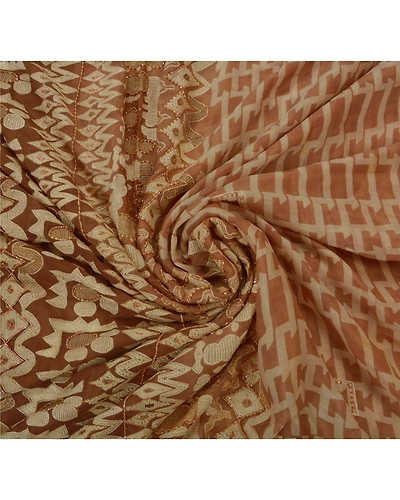 Sanskriti Vintage Brown Sarees Pure Silk Hand Beaded Fabric Premium 5 Yd Sari, PS-42597-Brown-Hand Beaded With Zari Work &amp; Thread Work-100% Pure Silk-5