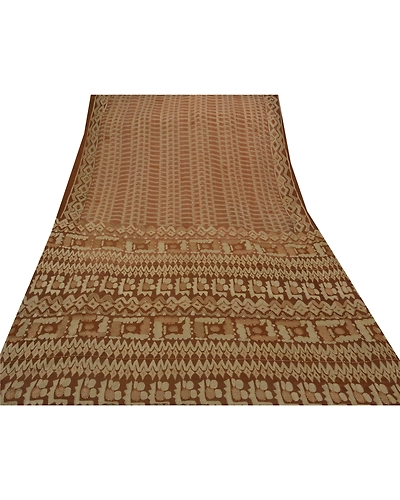 Sanskriti Vintage Brown Sarees Pure Silk Hand Beaded Fabric Premium 5 Yd Sari, PS-42597-Brown-Hand Beaded With Zari Work &amp; Thread Work-100% Pure Silk-6