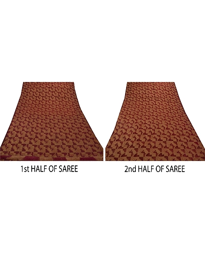 Sanskriti Vintage Sarees Pure Organza Silk Hand Beaded Woven Fabric Premium Sari, PS-42843-Dark Red-Hand Beaded With Thread Work &amp; Pearl Beads-100% Pure Organza Silk-4