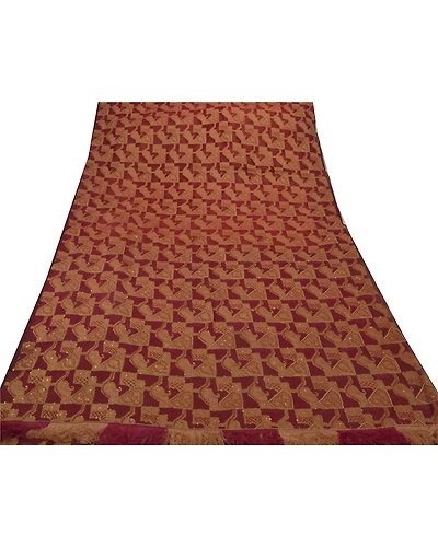 Sanskriti Vintage Sarees Pure Organza Silk Hand Beaded Woven Fabric Premium Sari, PS-42843-Dark Red-Hand Beaded With Thread Work &amp; Pearl Beads-100% Pure Organza Silk-6