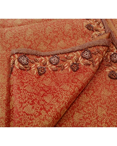 Sanskriti Vintage Indian Sarees Tissue Hand Embroidery Fabric Sari With Blouse, PS-42997-Brown-Hand Beaded With Zardozi Work-Tissue-1