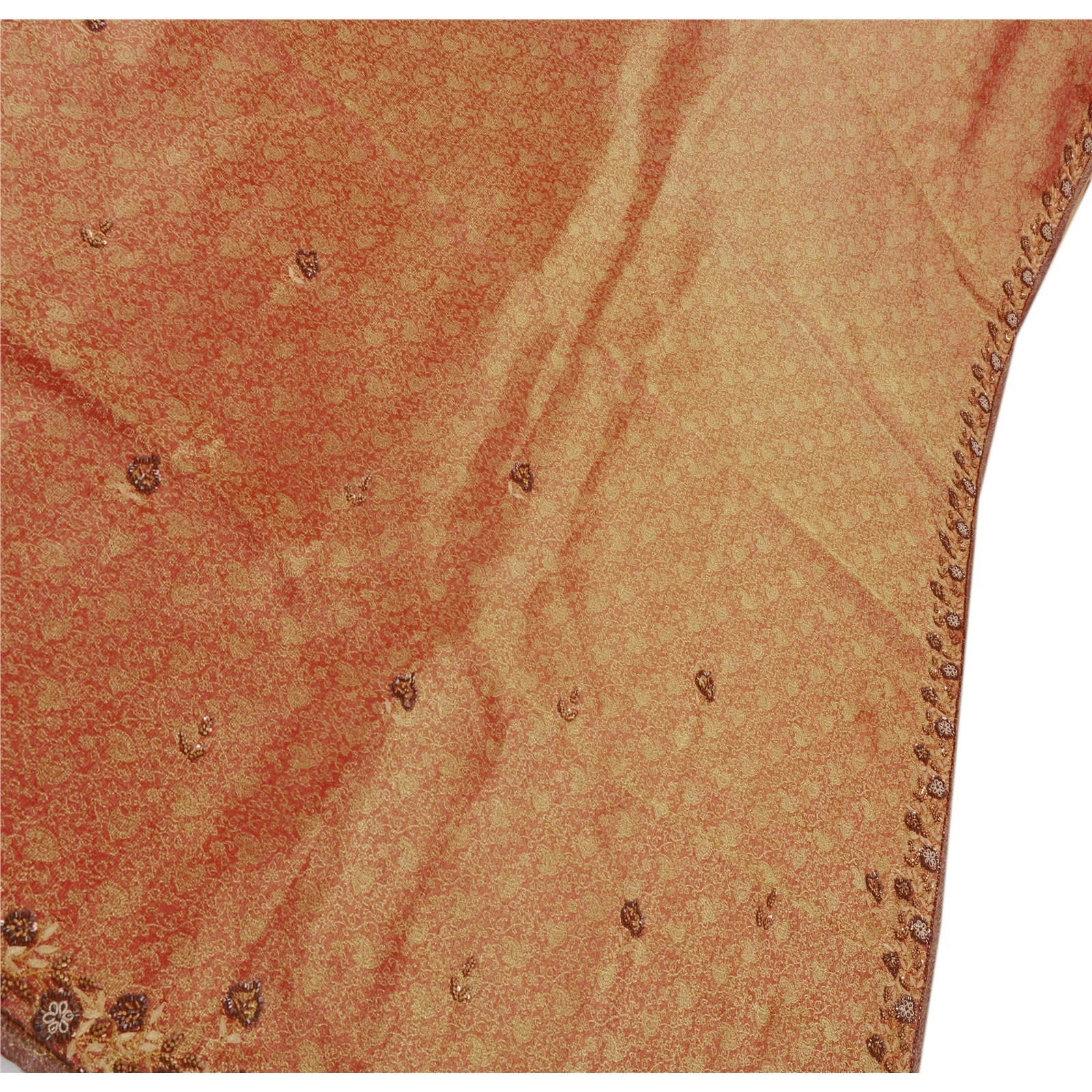 Sanskriti Vintage Indian Sarees Tissue Hand Embroidery Fabric Sari With Blouse, PS-42997-Brown-Hand Beaded With Zardozi Work-Tissue-4