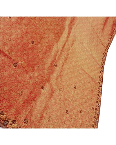 Sanskriti Vintage Indian Sarees Tissue Hand Embroidery Fabric Sari With Blouse, PS-42997-Brown-Hand Beaded With Zardozi Work-Tissue-4