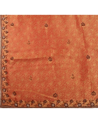 Sanskriti Vintage Indian Sarees Tissue Hand Embroidery Fabric Sari With Blouse, PS-42997-Brown-Hand Beaded With Zardozi Work-Tissue-6